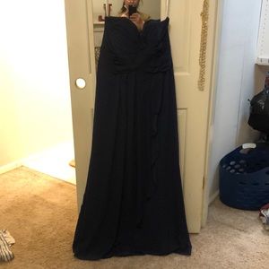 Davids bridal strapless formal wear in navy